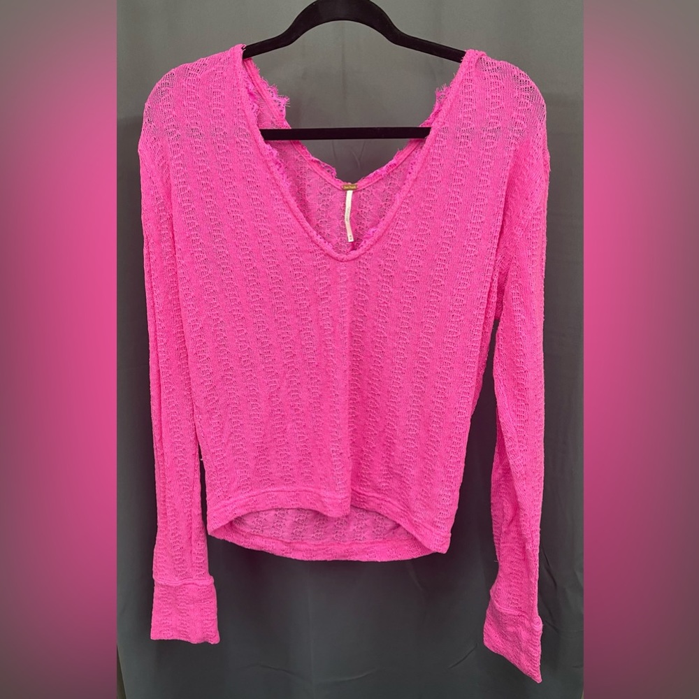 Free People Wild Bloom Sweater Top Hot Pink, Size Medium